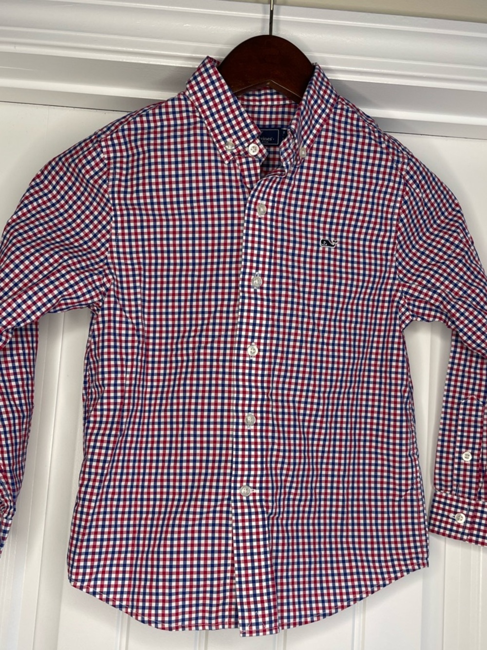 JULY 4th Vineyard Vines Red, White & Blue Check Button-Down Shirt boys size 6